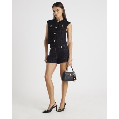 Black Boucle Sleeveless Waistcoat