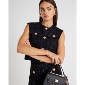 Black Boucle Sleeveless Waistcoat