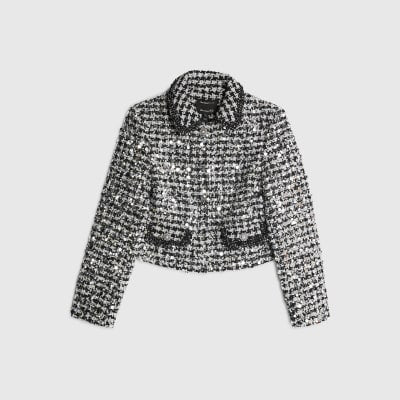 Black Boucle Tailored Sequin Jacket
