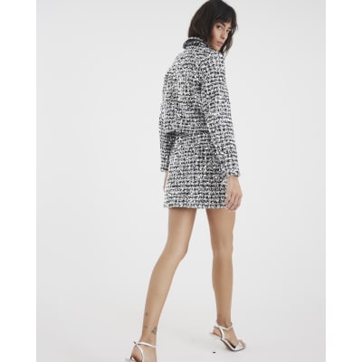 Black Boucle Tailored Sequin Mini Skirt