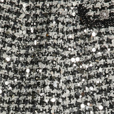 Black Boucle Tailored Sequin Mini Skirt