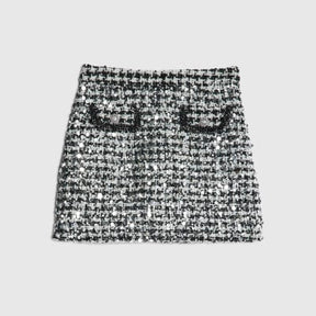 Black Boucle Tailored Sequin Mini Skirt