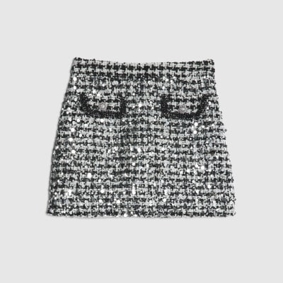 Black Boucle Tailored Sequin Mini Skirt