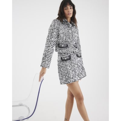 Black Boucle Tailored Sequin Mini Skirt