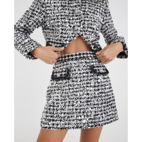 Black Boucle Tailored Sequin Mini Skirt