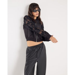 Black Boutique Sheer sleeve Bomber Jacket