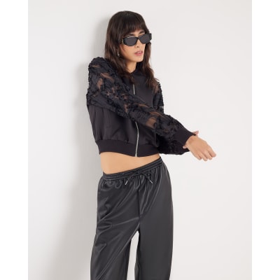 Black Boutique Sheer sleeve Bomber Jacket