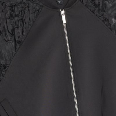 Black Boutique Sheer sleeve Bomber Jacket