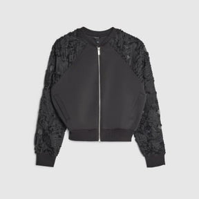 Black Boutique Sheer sleeve Bomber Jacket
