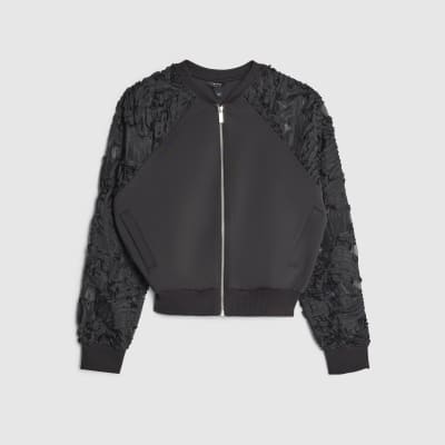 Black Boutique Sheer sleeve Bomber Jacket