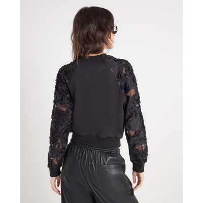 Black Boutique Sheer sleeve Bomber Jacket