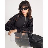 Black Boutique Sheer sleeve Bomber Jacket
