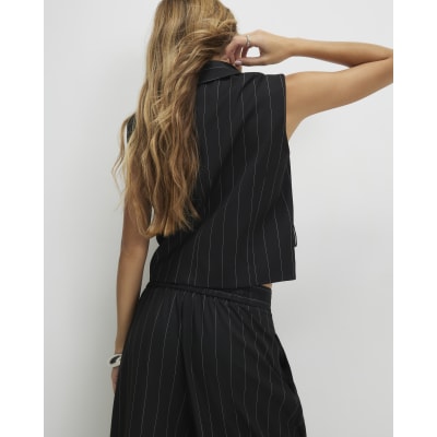 Black Boxy Fit Pinstripe Waistcoat