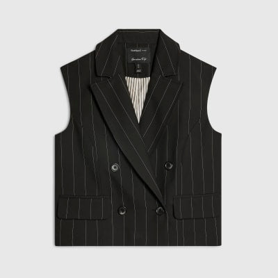 Black Boxy Fit Pinstripe Waistcoat