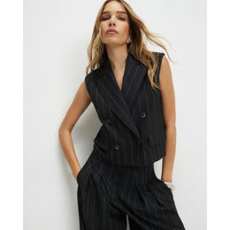 Black Boxy Fit Pinstripe Waistcoat
