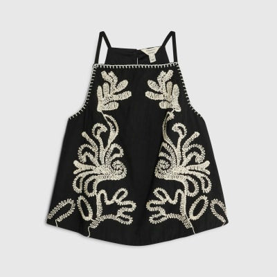 Black broderie Tank Top