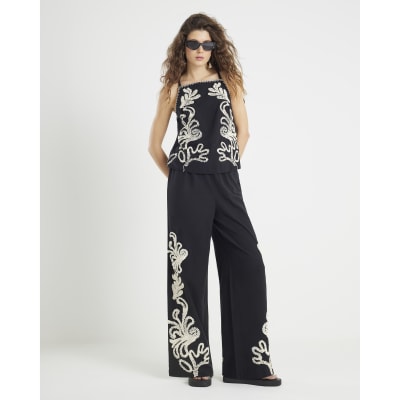 Black broderie Tank Top