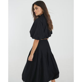 Black Bubble Hem Midi Skirt