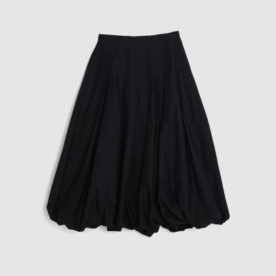 Black Bubble Hem Midi Skirt