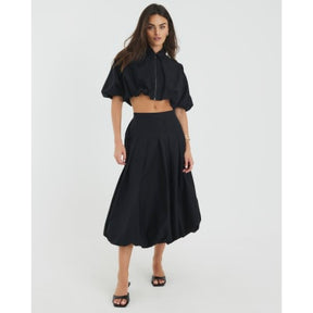 Black Bubble Hem Midi Skirt