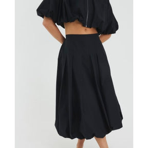 Black Bubble Hem Midi Skirt