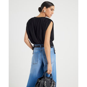 Black Bubble Hem Ruched Top