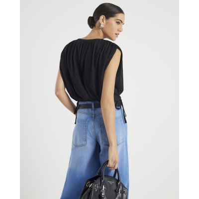 Black Bubble Hem Ruched Top