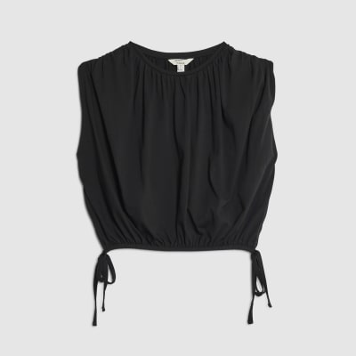 Black Bubble Hem Ruched Top