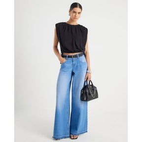 Black Bubble Hem Ruched Top