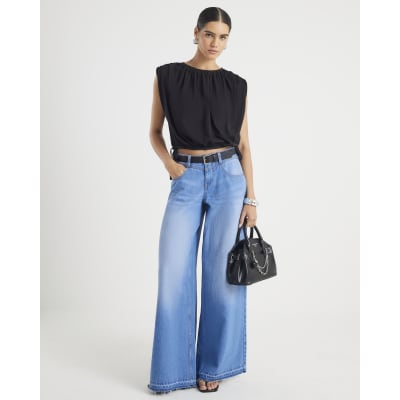 Black Bubble Hem Ruched Top