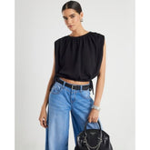 Black Bubble Hem Ruched Top