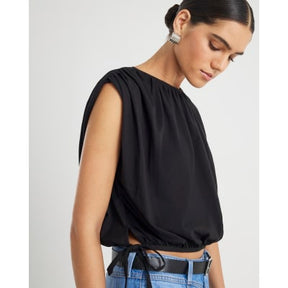 Black Bubble Hem Ruched Top