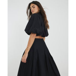 Black Bubble Hem Zip Front Cropped Shirt