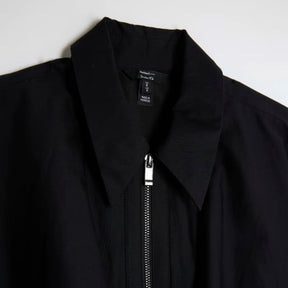 Black Bubble Hem Zip Front Cropped Shirt