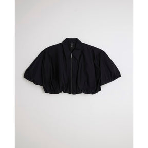 Black Bubble Hem Zip Front Cropped Shirt