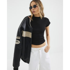 Black Cap Sleeve High Neck T-shirt