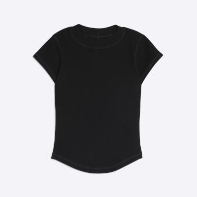 Black Cap Sleeve High Neck T-shirt