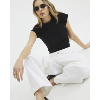 Black Cap Sleeve High Neck T-shirt