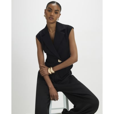 Black Cap Sleeve Twill Waistcoat