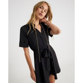 Black Chain Detail Mini Skater Dress