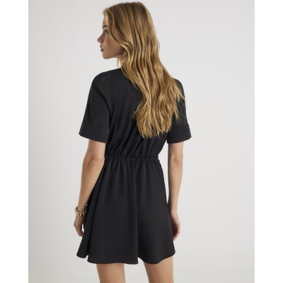Black Chain Detail Mini Skater Dress