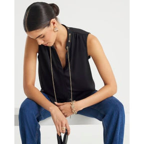 Black Chain Detail Shell Top