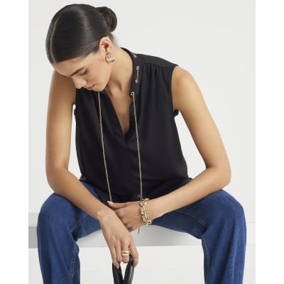 Black Chain Detail Shell Top