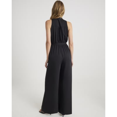 Black Chain Detail Wide Leg Jumpsuit