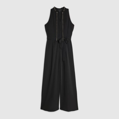 Black Chain Detail Wide Leg Jumpsuit