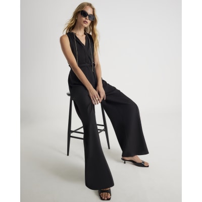 Black Chain Detail Wide Leg Jumpsuit