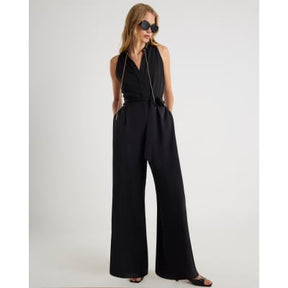 Black Chain Detail Wide Leg Jumpsuit