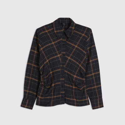 Black Check Shoulder Pad Shirt