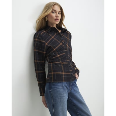 Black Check Shoulder Pad Shirt