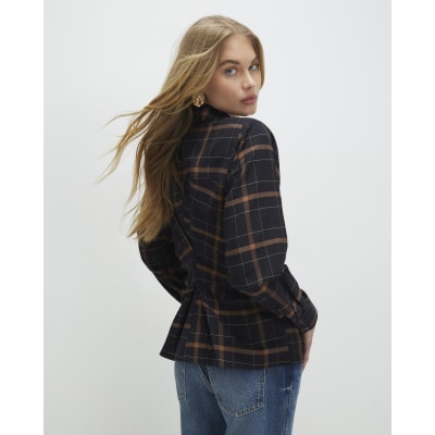 Black Check Shoulder Pad Shirt
